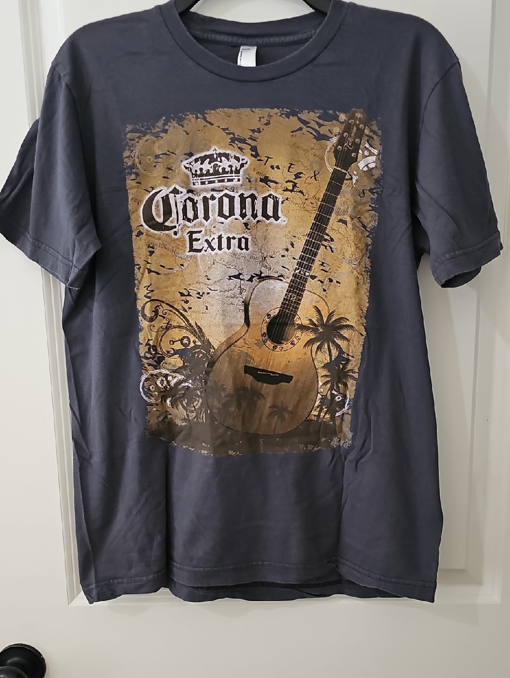 American Apparel Women's Gray Graphic Tee with Gold Guitar Print
